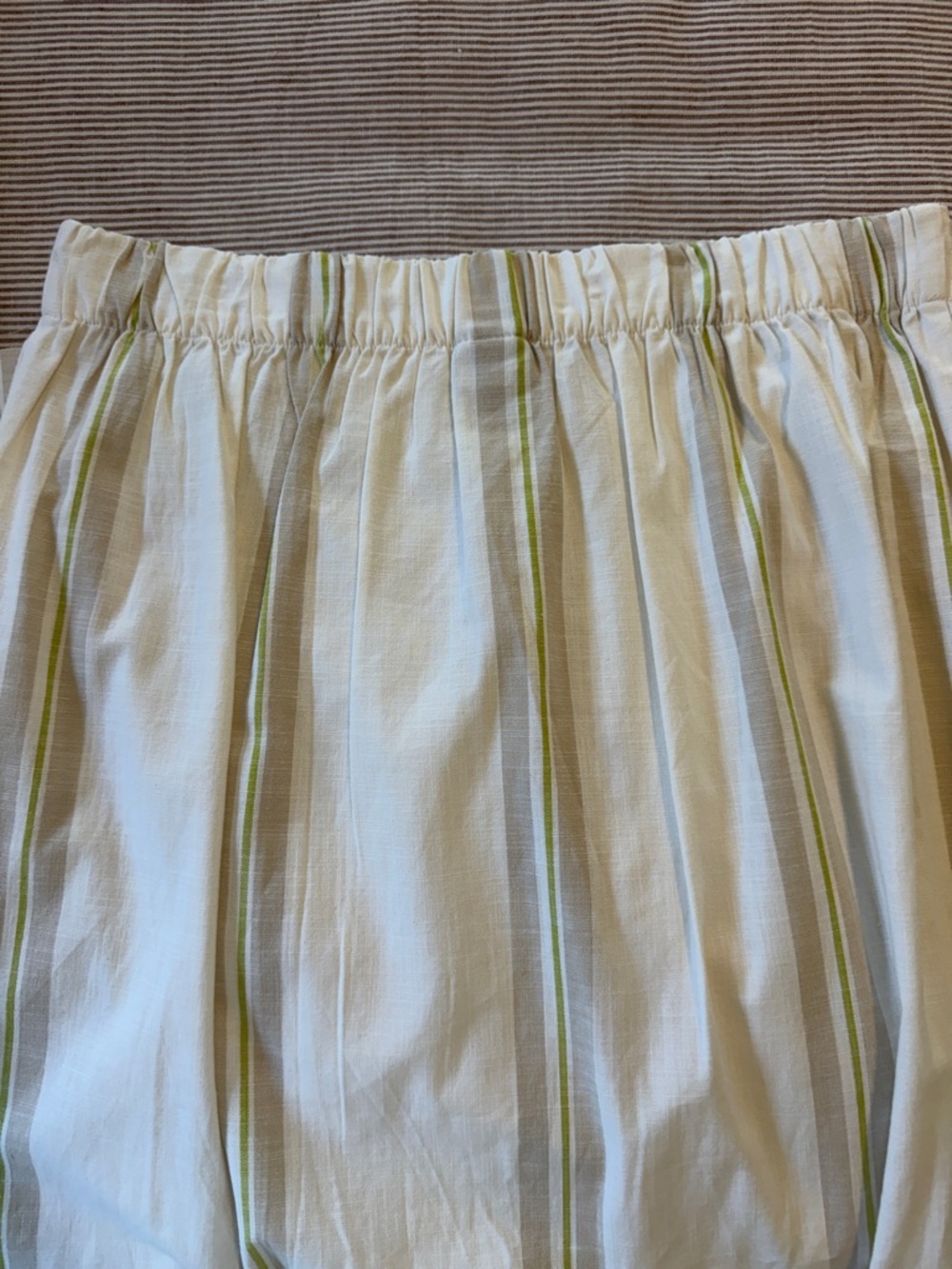 Women's White Linen-Blend Stripe Midi Skirt - Green & Gray Stripes - Picture 4 of 5